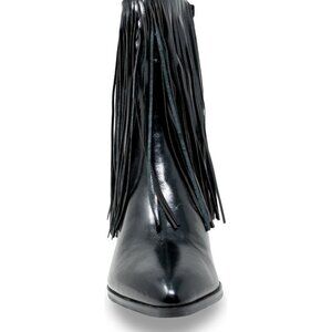 NIB CHASE + CHLOE Malena Black Gloss PU Western Pointed Toe Fringe Ankle Boot 9M